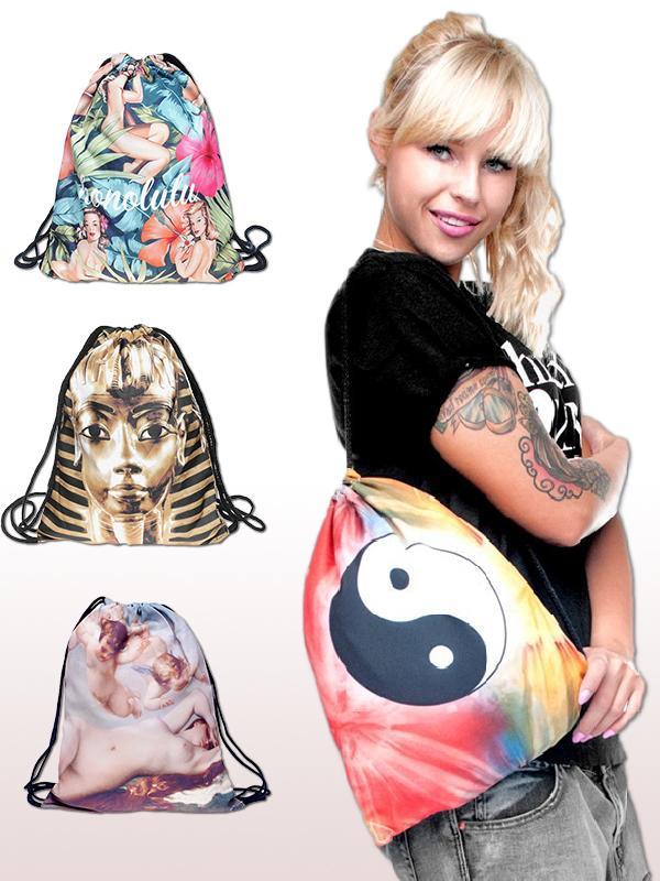 2015 Unisex Arcuate Shoulder Strap Harajuku Dragsko Ryggsäck Utskrift Softback Casual ryggsäckar