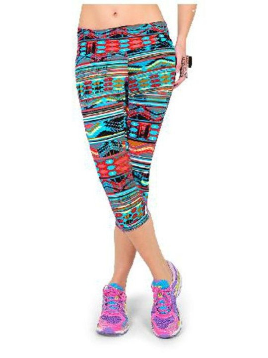 Capri Leggings hoch taillierte Blumendruck Yogahosen Dame Finess Workout Freizeithosen Gym Wear 2 Größen