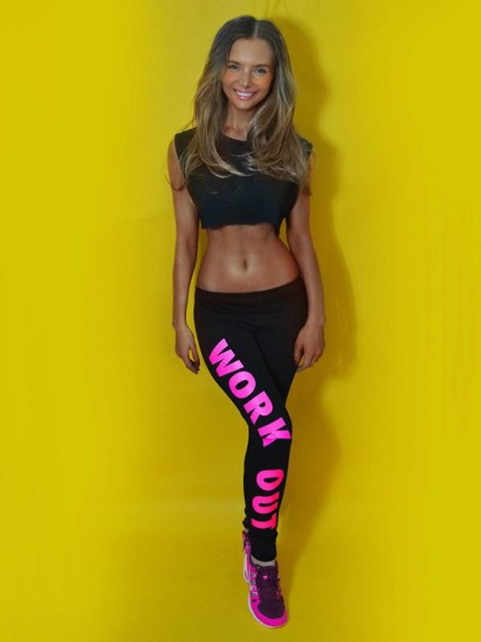 HOT Womens Fashion Work Out Letter Print Estampado Bajo Flaco Estiramiento Deportes Polainas Pantalones Medias