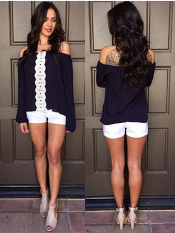 Mode d&#39;automne pour femmes sur l&#39;épaule en mousseline de soie manteau décontracté Outwear Top Blouse