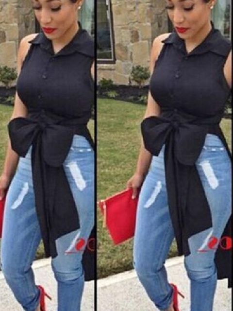 Sumar haustblússa kvenna Irrrgular Ermalaus stór bogabolur langur stíll