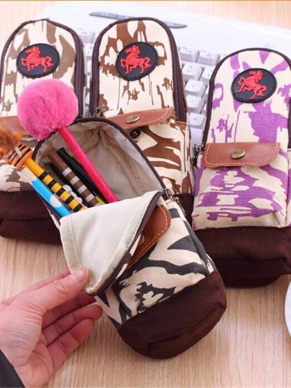 Sac d&#39;école de papeterie décontracté en forme de sac à crayons à capacité camo