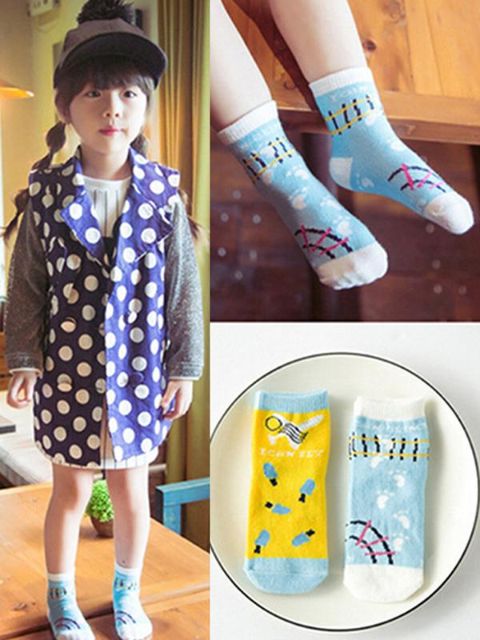 Barnstrumpor i bomull Tjocka vinterstrumpor Söta glassfotspår Andas mjuka golvstrumpor