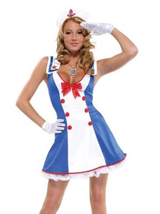 Naisten seksikäs laivastonsininen merimies univormut Cosplay Halloween Clubwear Soldier Item Party Dress
