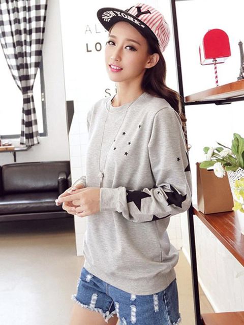 Mode Automne Femmes Star Imprimer Plus La Taille Sweat À La Mode Casual O-cou Lâche Hoodies