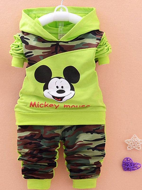 Vauva kevät syksy lasten vaatteet asettaa sarjakuva puuvilla vaatteet asetetaan naamiointi Micky hiiri pojat pojat lapset pitkähihainen hupullinen villapaita housut