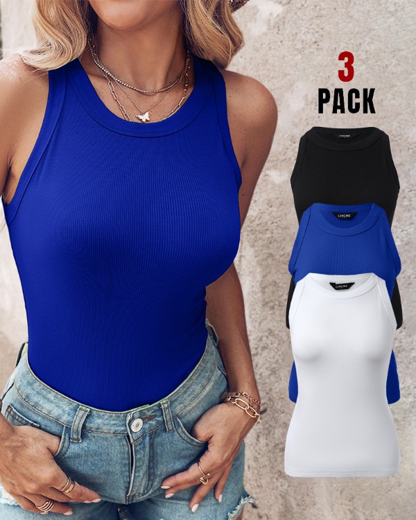 3-Pack Knit Round Neck Thick Strap Racerback Tank Tops(Without Pads)