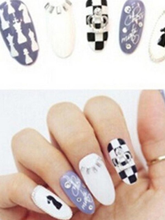 Vatnsmerki kvenna Hvítt svart skák DIY límmiði Naglalistarmerki Naglar Umbúðir Naglaverkfæri Manicure