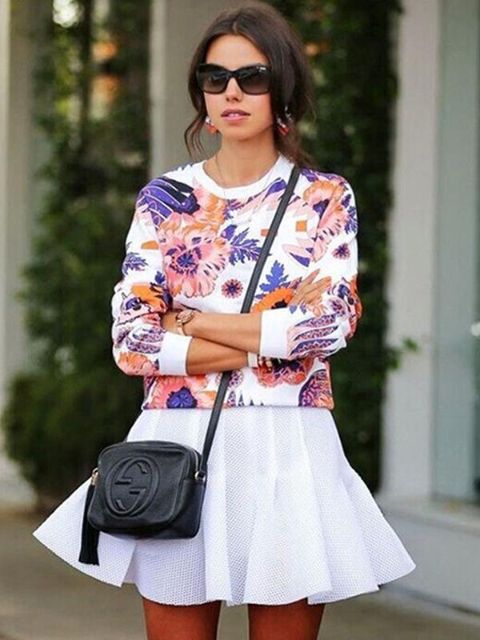 Women's Fashion Floral Print Round Neck Sweat Cute Sweatshirts Top Pullovers Outwear