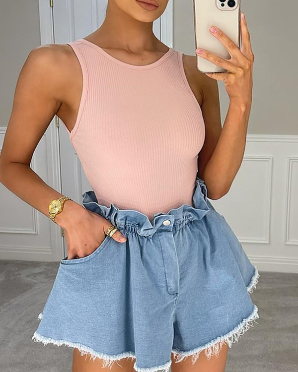 Pyöreä kaula-aukko Normaali hihaton laiha säiliö