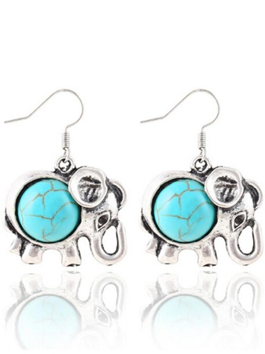 Motif Vintage Brincos Boucles D&#39;oreilles En Argent Tibétain Turquoise Elepant Bijoux Fins Et De Mode Cadeau Pour Les Femmes
