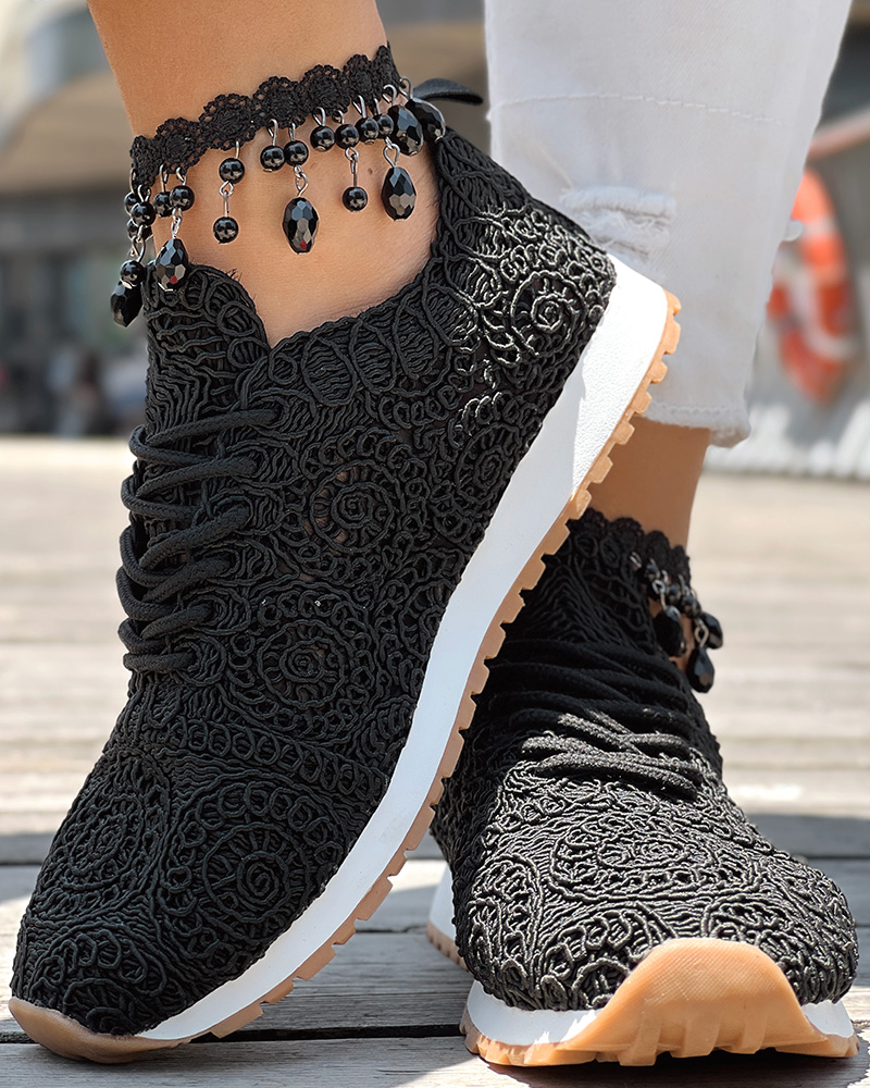 Casual Braided Upper Round Toe Flat Sneakers