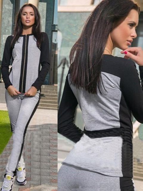 Kvinders efterårsmode Roun Neck Casual fritid lynlås sweatshirts Dragtsæt Sportssæt