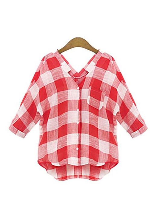 Haust tíska mjúk langerma V-háls bómull frjálslegur grindartoppar skyrta grunnblússa