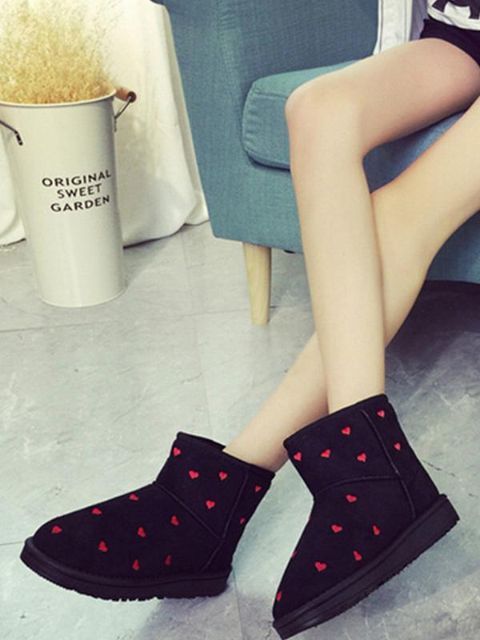 Femmes hiver décontracté chaud fausse fourrure en daim mi-mollet plat épaissir botte chaussure neige bottines