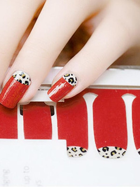 Naisten seksikäs punainen leopardikuvio DIY-tarra kynsitaide Tarrat kynnet kääri kynsityökalut manikyyri