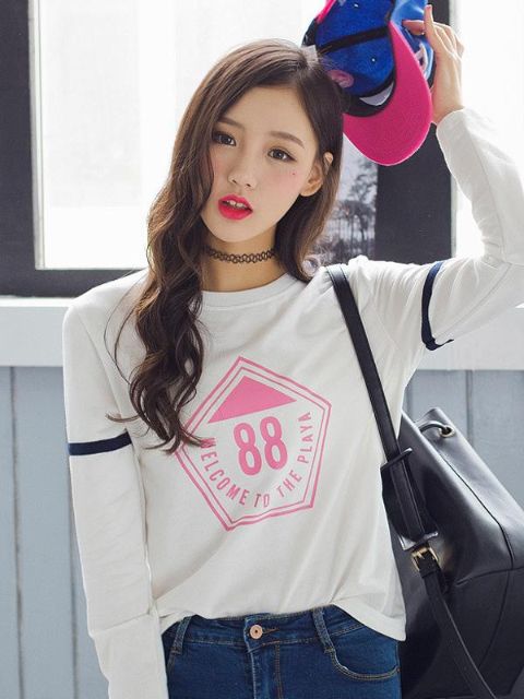 Tíska Haust hlýjar konur Bréfprentun Preppy Style Slim Sweatshirt Casual O-neck Loose Hoodies