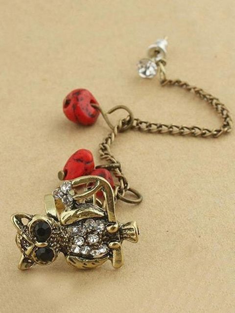 Moda para mujer Nueva personalidad Punk Gothic Crystal Owl Design Ear Clip Ear Stud Earrings