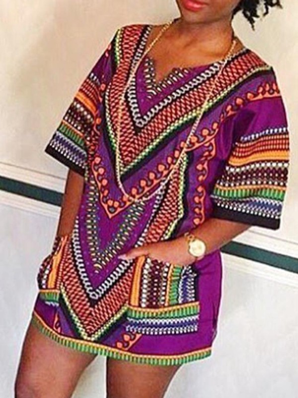 Sommer Damenmode Totem Print Casual Dress halbe Hülse Vintage Dress