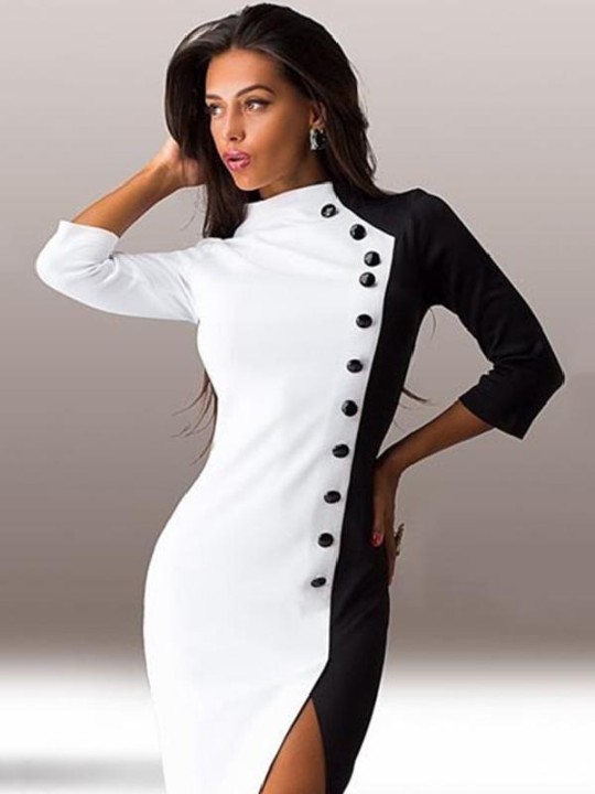 3 Farben Frauen Hot Sexy Halbarm Bodycon Split Kleid Schlank High Neck Sleeveless Knit Dünnes Kleid