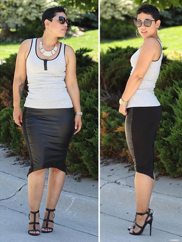 Ärmlös sexig PU-skarvklänning för kvinnor Night Club Fall Mode Bodycon Mini-klänning