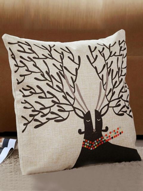 Einfache Casual Fashion Cartoon Deer Gedruckt Weihnachten Baumwolle Automotive Sofa Kissen Kissen