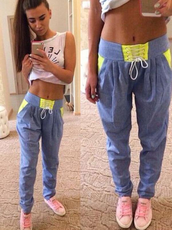 Pantalones harem de cintura baja de las mujeres ocasionales de la caída de la moda de las caderas pantalones ajustados casuales