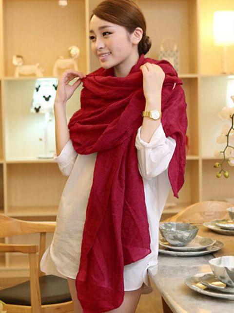 Uudet Naisten Syksy Talvi Pehmeä Puuvilla Yksivärinen Punainen Pitkät Lämpimät Huivit Voile Huivi