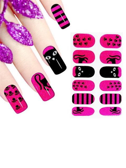Hot Sale Women's Cute Cat New DIY Shining Sticker Nail Art Decals Nails Wraps Nail Tools Manicure