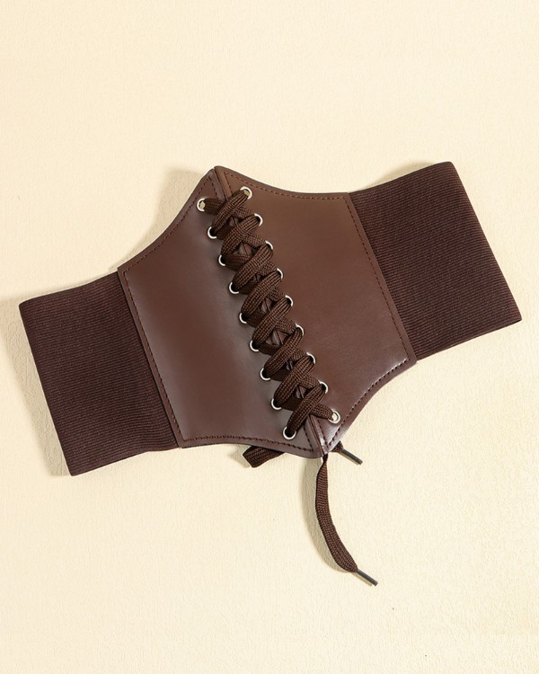 Rose Embroidery Wide Waist Belt Fashion Lace Up Strechy Corset Waitband
