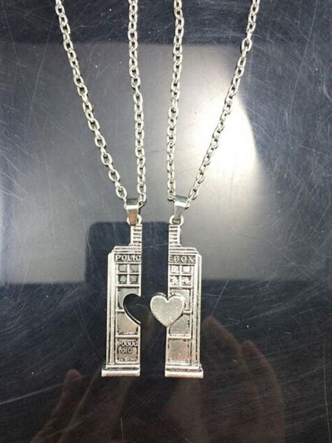 Bijoux fantaisie Vintage charme docteur qui Tardis cabine téléphonique Double coeur Couples collier pour les amoureux