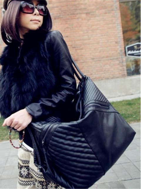 Neue Mode-Art-Frauen-Dame Vintage Black Handtasche Schultertasche Tote PU-Leder