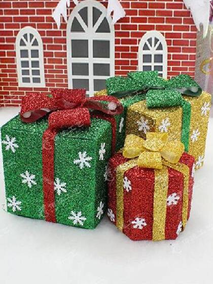 Dobrável Neve Impresso Caixa De Presente De Natal Tridimensional Hexagonal Gift Packs (15cm)