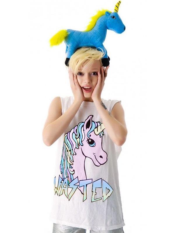 Kvinnamode Vit Digital söt tecknad Unicorn Print ärmlös väst Vrop toppskjorta
