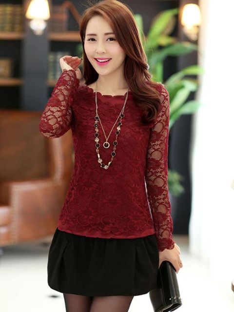 Queda Moda Feminina Sexy Suave Manga Comprida Magro Casual Sweat Lace Tops T-shirt Blusa Básica