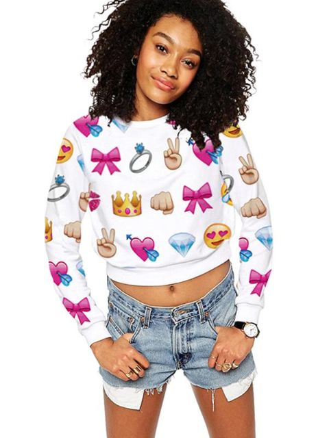 Dömur Crewneck sætur Emoji tilfinning prentaðir bolir Pullover frjálslegur langerma skyrtu peysu