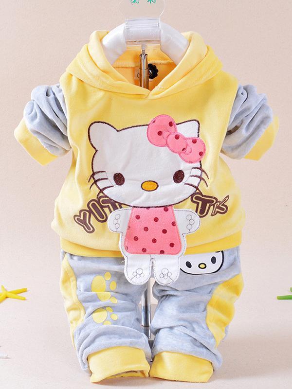 Ropa de bebé Infantil Desgaste Primavera Otoño Nueva moda Hello Kitty Niños Ropa Set Niños de manga larga con capucha traje de pantalón