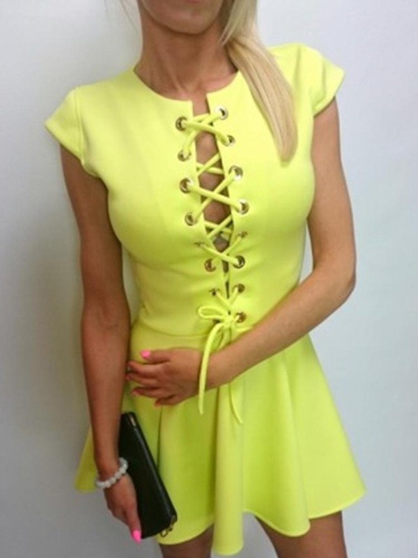 Vestido de la manera de las mujeres ahuecar hacia fuera el vestido Mini vendaje cruzado atractivo de la cintura alta del color de Soild