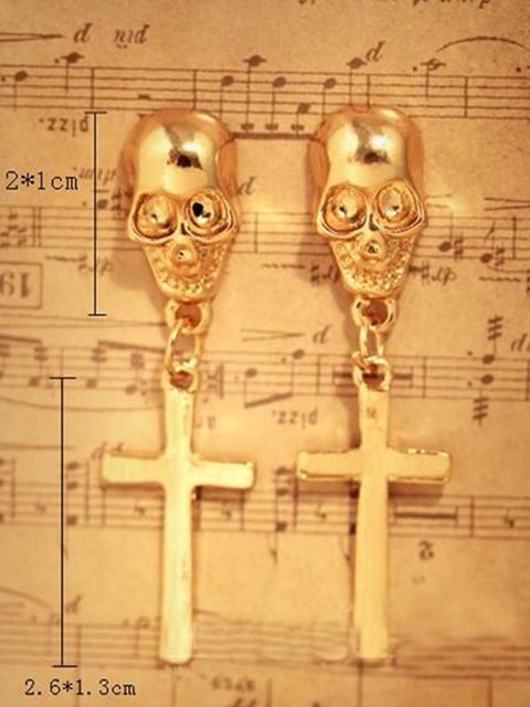 New Fashion Punk Gold Skull Cross Shape Ear Stud Earrings