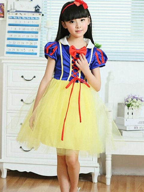Moda linda de dibujos animados Blancanieves niñas vestido de Europa estilo Princesa Bow Knot Yellow Tutu Costume Dress Kids Costume