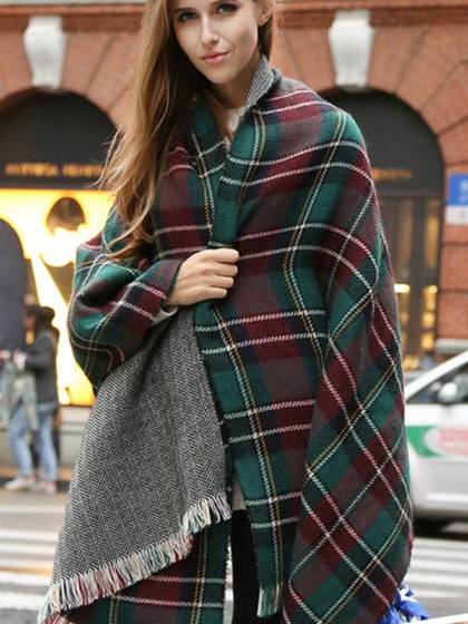 Stórir ferningar Tartan trefil Wrap sjal háls stal heitt Desigual Plaid köflótt Pashmina Unisex akrýl Basic sjöl