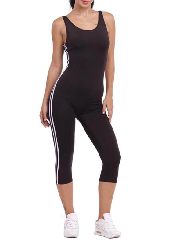 Kynþokkafullur U-háls baklaus rompers ermalaus Soild litur hár Wais Jumpsuit