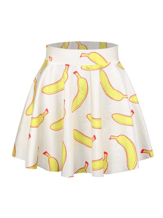 Summer Fashion Women's Banana Emoji Digital Print High Waist Dresses Flared Skater Mini Skirts
