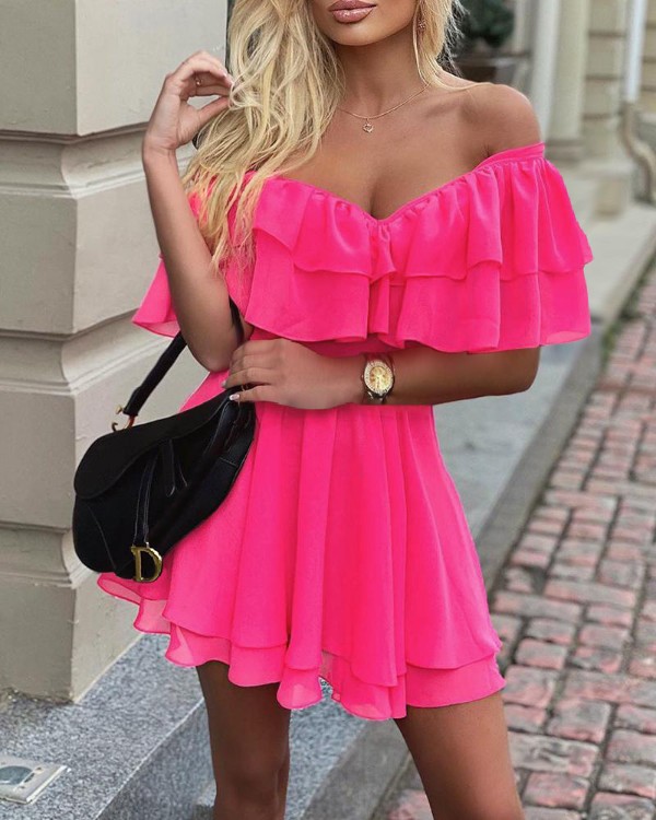 Off Shoulder Ruffle Fit Flare Dress Online Discover Hottest Trend Fashion At Ivrose Com