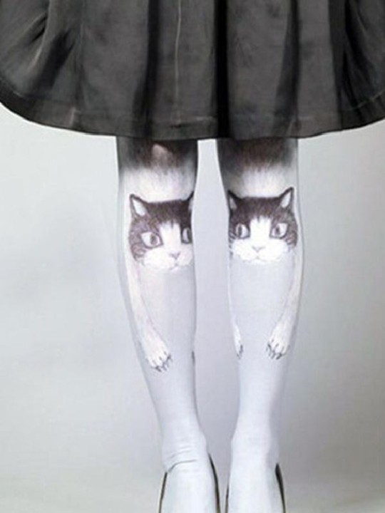 Sexy Slim Flocking Stylish Grimoire Cats Vintage Retro Print Velvet Stockings Pantyhose