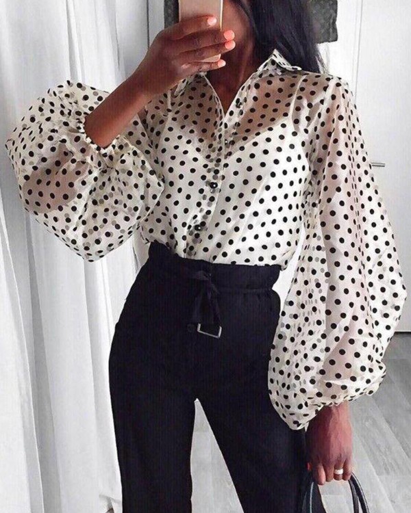 polka dot puff sleeve top