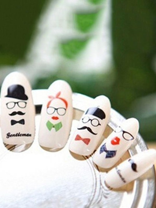 Frauen Wasserzeichen Bart Glas Lip Bowknot Cartoon Lippen Gedruckt DIY Aufkleber Nail art Aufkleber Nägel Wraps Nagel Werkzeuge Maniküre