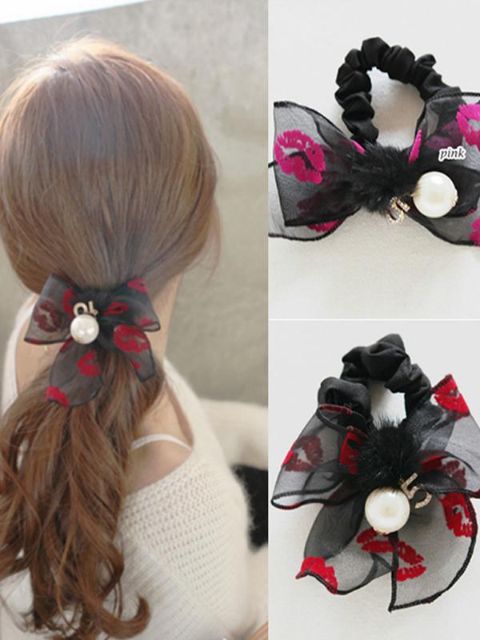 Organza Bowknot Hårringe Læbeprints Hårbånd til kvinders hårtilbehør Høje elastiske hårreb