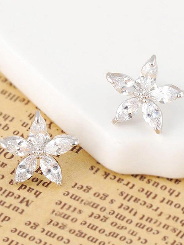 Small Cute Stud Earrings Marquise-Cut Multicolour Flower Shape Cubic Zirconia Earring Jewellery