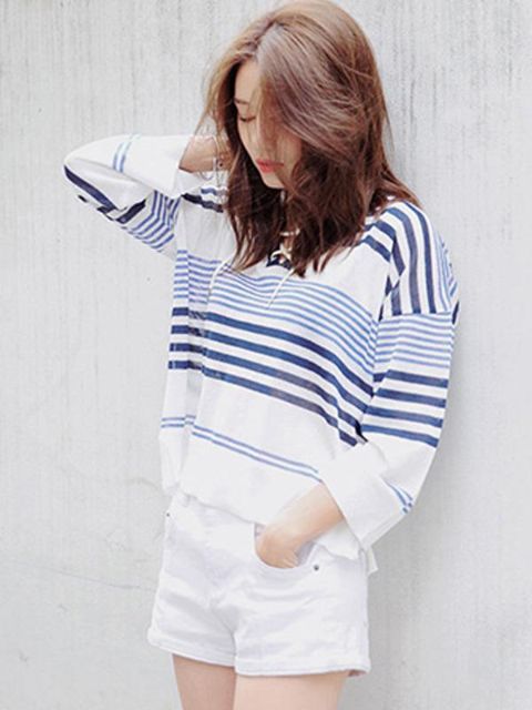 Naisten muoti sekavärinen raidallinen rento löysä villapaita takki neulomalla V-aukkoinen villapaita